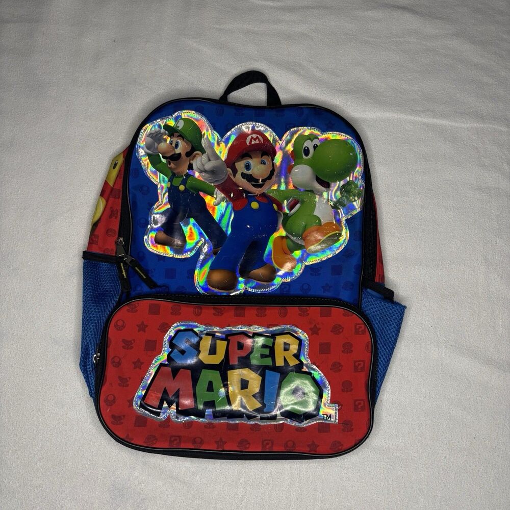 Super Mario Luigi Yoshi Nintendo Kids Backpack Holographic‎ School Two Sections